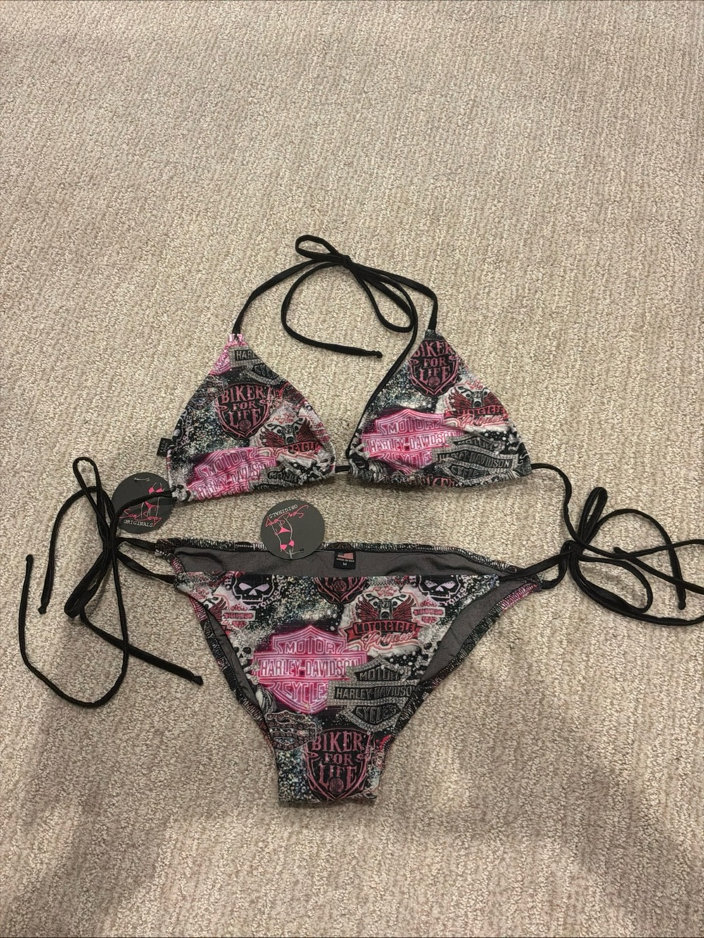 Pink & Black Graphic String Bikini